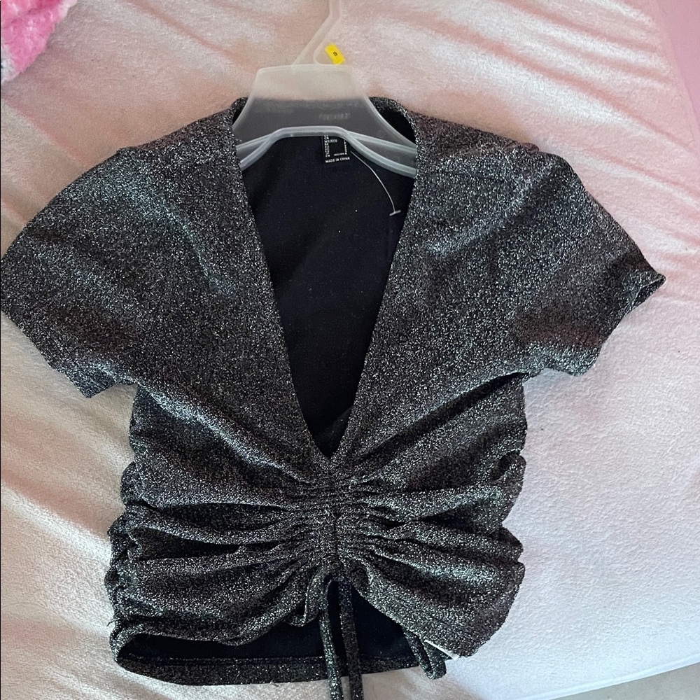 Sparkly Black Ruched Top